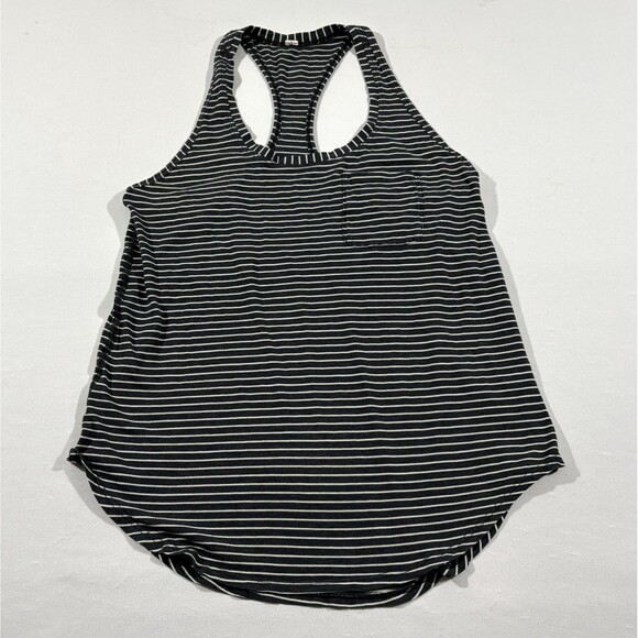 Lululemon Cool Racerback Tank Top Womens Black Striped Athletic Pocket Gym Sz 6 - Picture 1 of 7